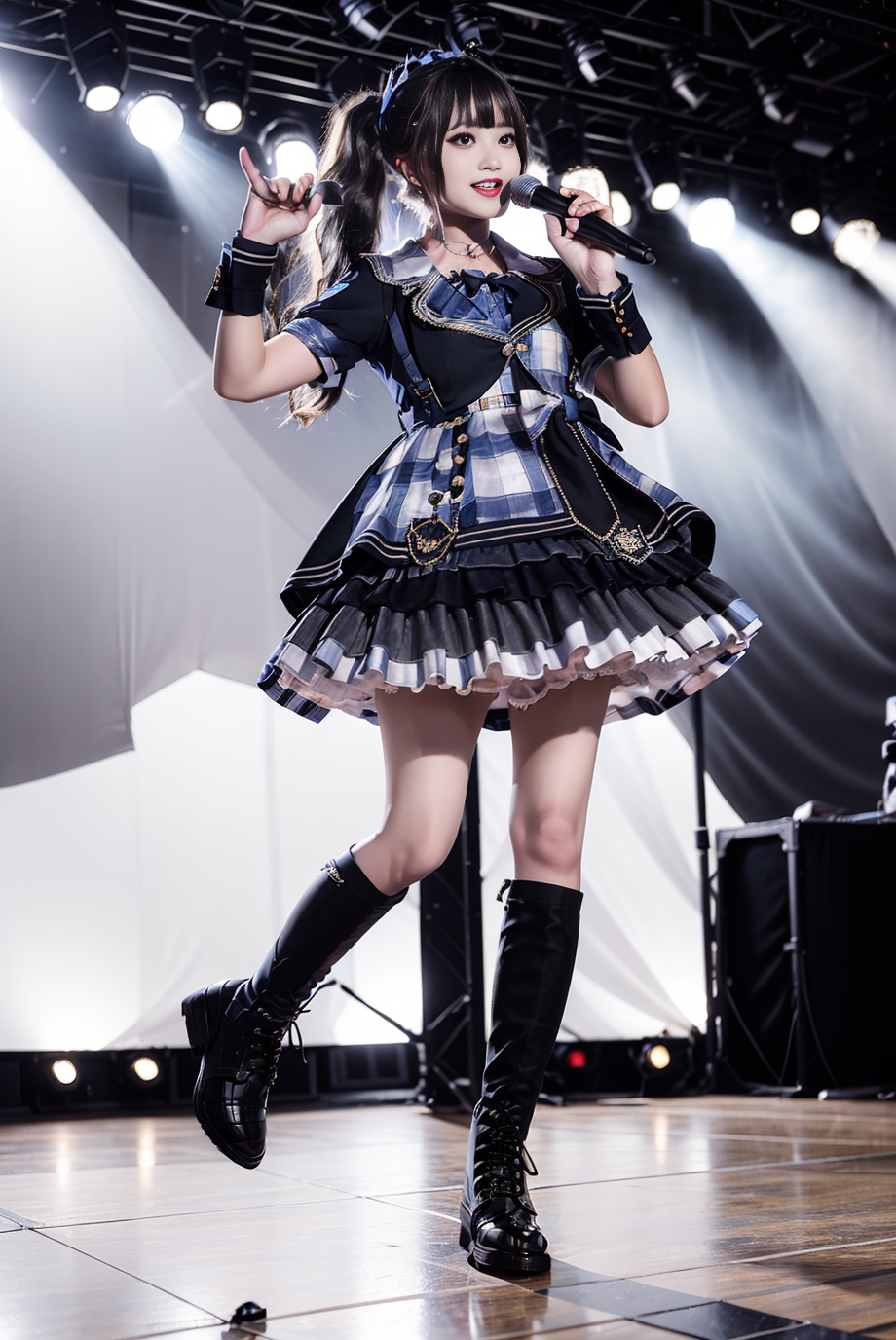 00065-4206965955-realistic, photorealistic, masterpiece, best quality, idol_costume, knee boots, 1girl, solo, smile, idol, full body, looking at.png